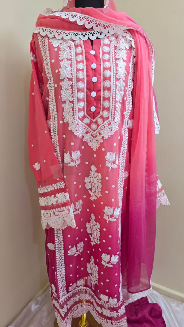 Embroidered chiffon tie and dye- 3 piece