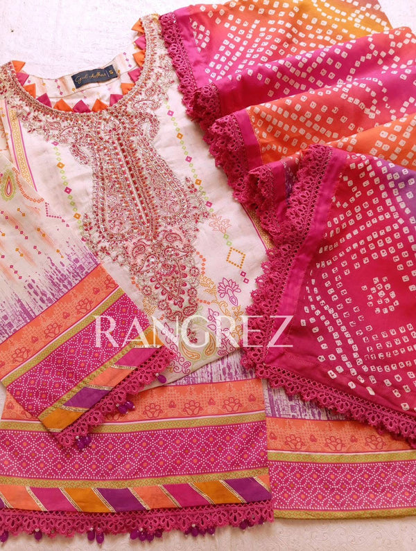 Gul adhar- Rangrez lawn chunri with shalwar 3pc