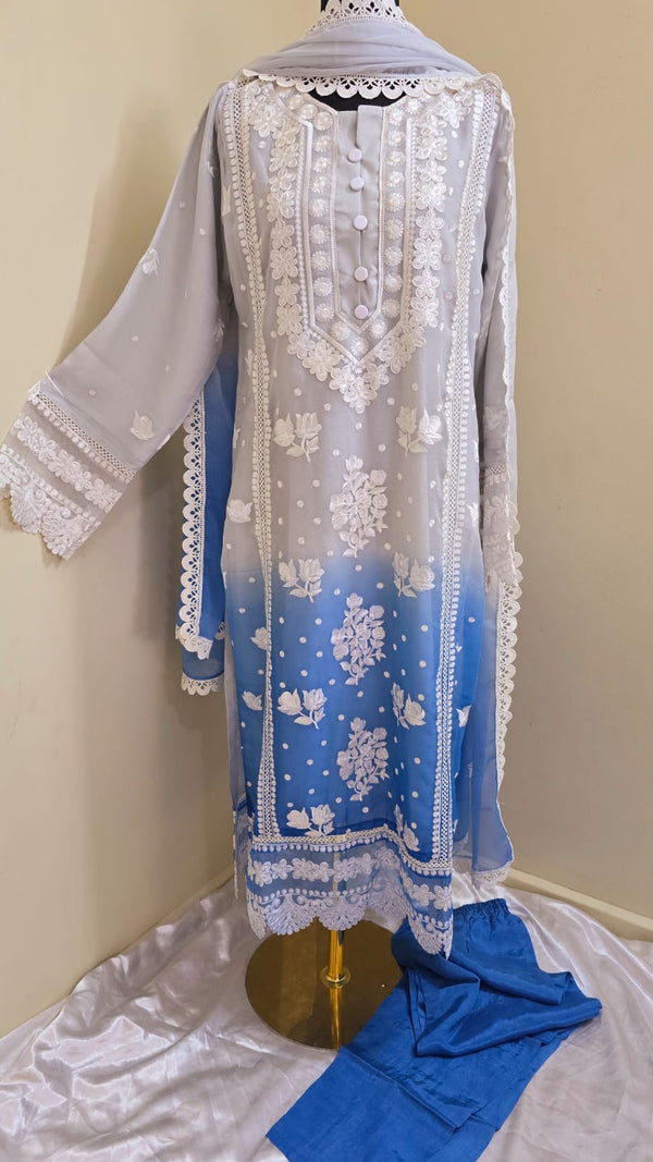 Embroidered chiffon tie and dye- 3 piece