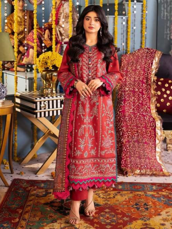 Asim Jofa Red Embroidered Stitched Suit