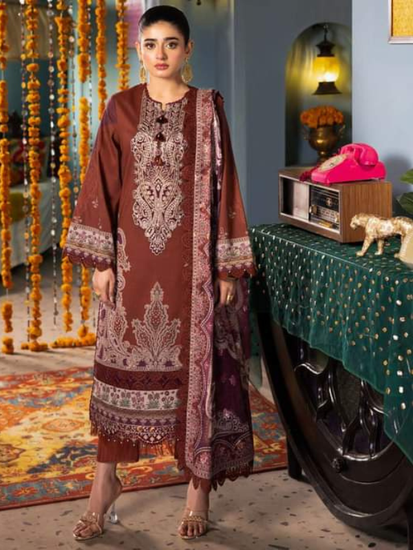 Asim Jofa Brown Embroidered Stitched Suit