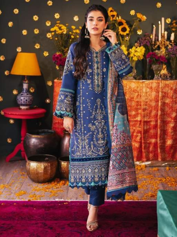 Asim Jofa Blue Embroidered Stitched Suit