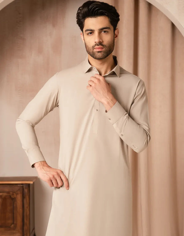 JUNAID JAMSHED BEIGE BLENDED CASUAL KAMEEZ SHALWAR-47456