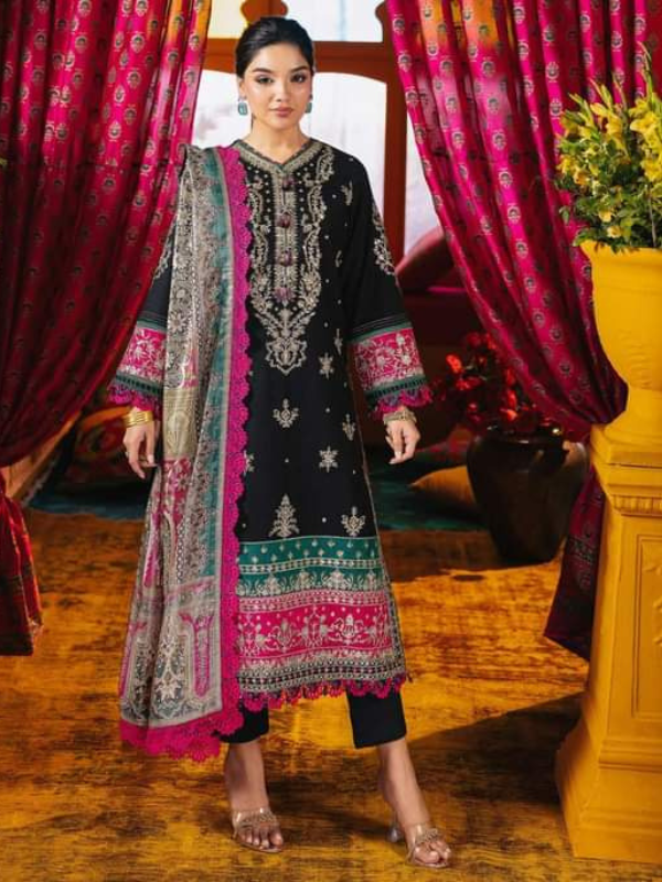 Asim Jofa Black Embroidered Stitched Suit 3pc