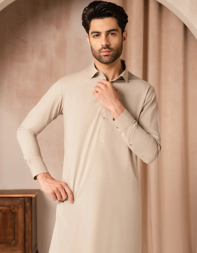 JUNAID JAMSHED BEIGE BLENDED CASUAL KAMEEZ SHALWAR-47456