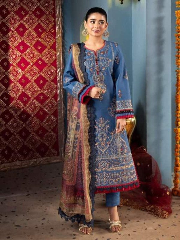 Asim Jofa Blue Embroidered Stitched Suit