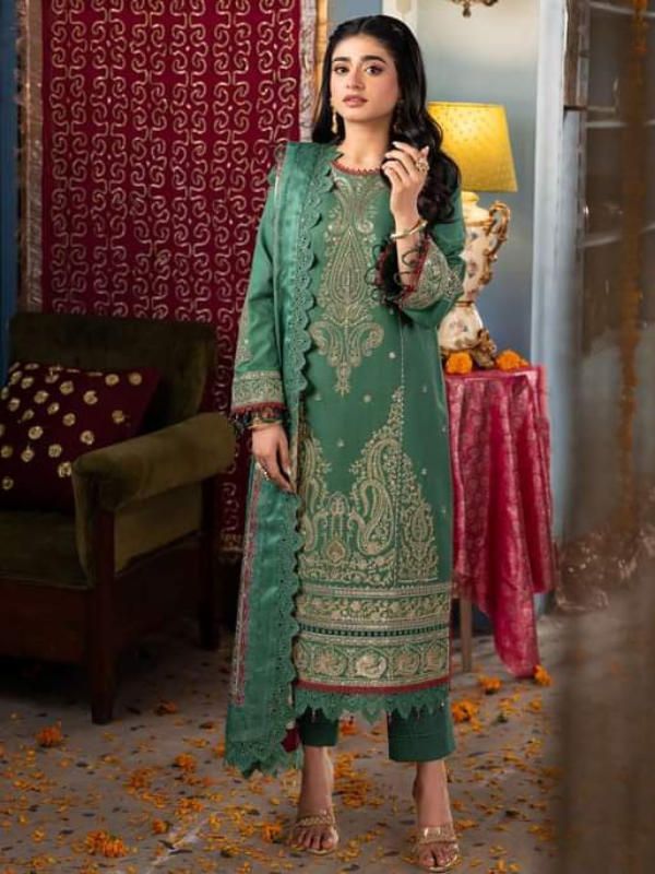 Asim Jofa Green Embroidered Stitched Suit