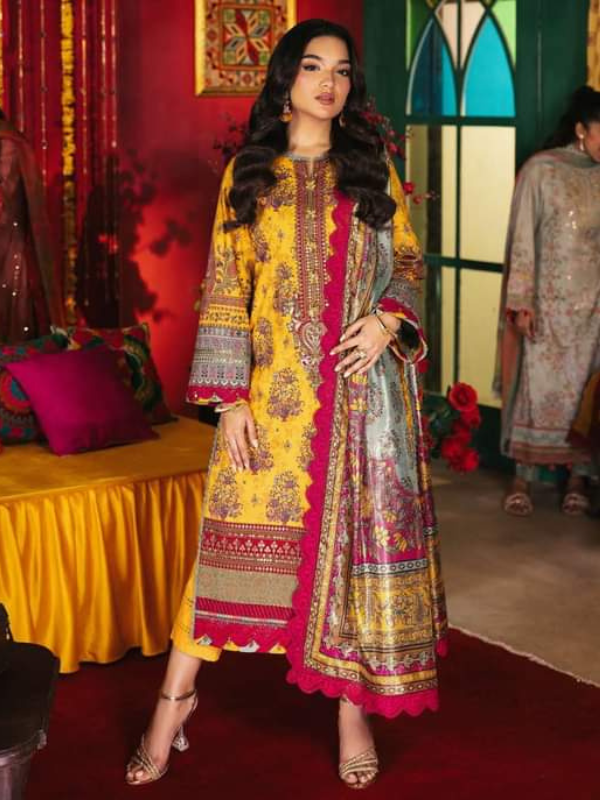 Asim Jofa Yellow Embroidered Stitched Suit