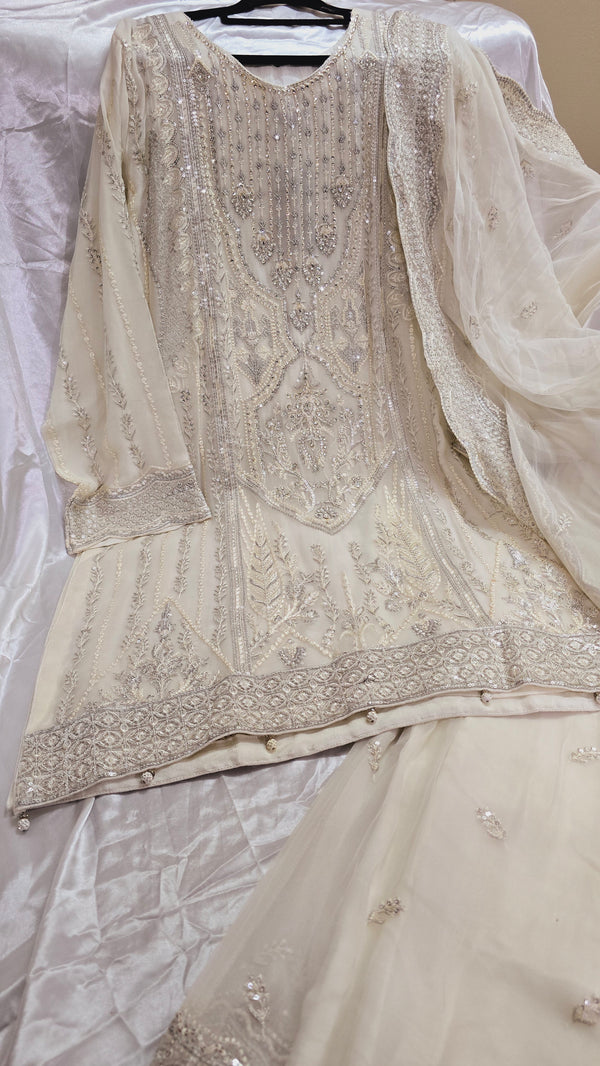 Pure chiffon sharara suit - white