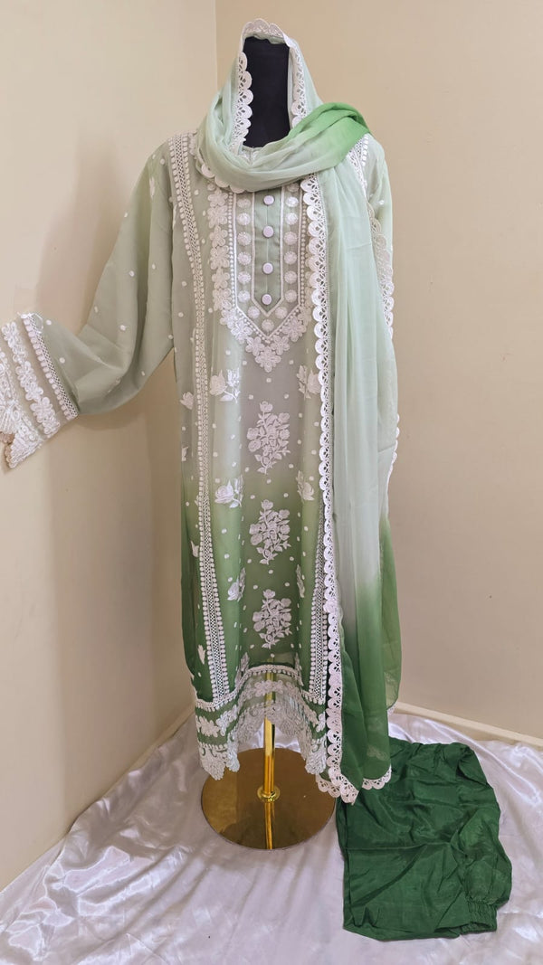 Embroidered chiffon tie and dye- 3 piece