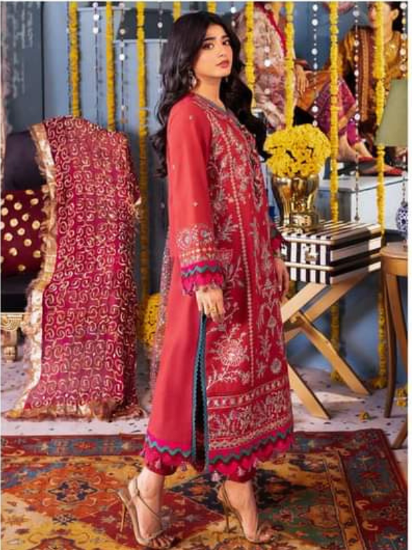 Asim Jofa Red Embroidered Stitched Suit