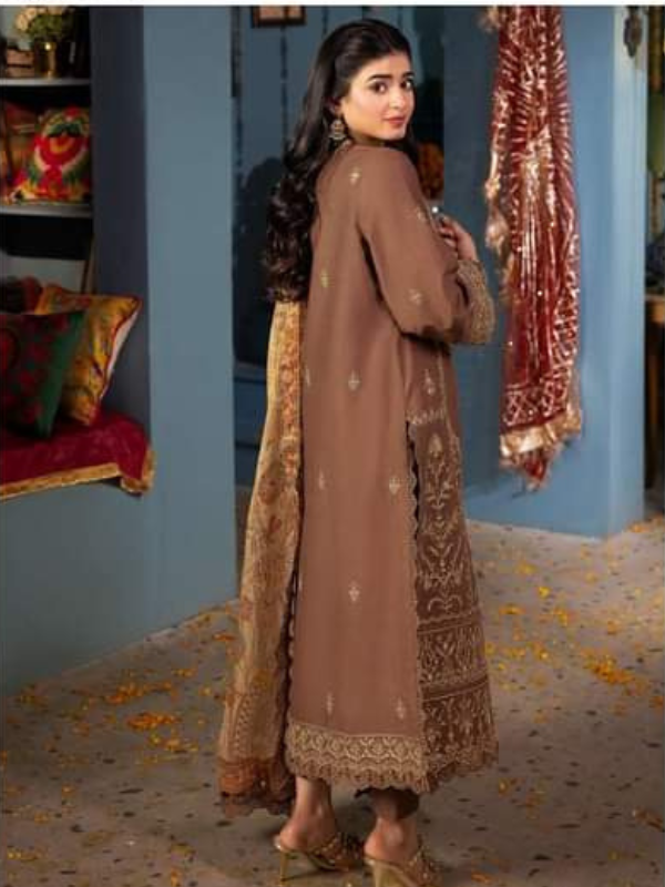 Asim Jofa Brown Embroidered Stitched Suit