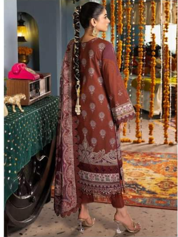 Asim Jofa Brown Embroidered Stitched Suit