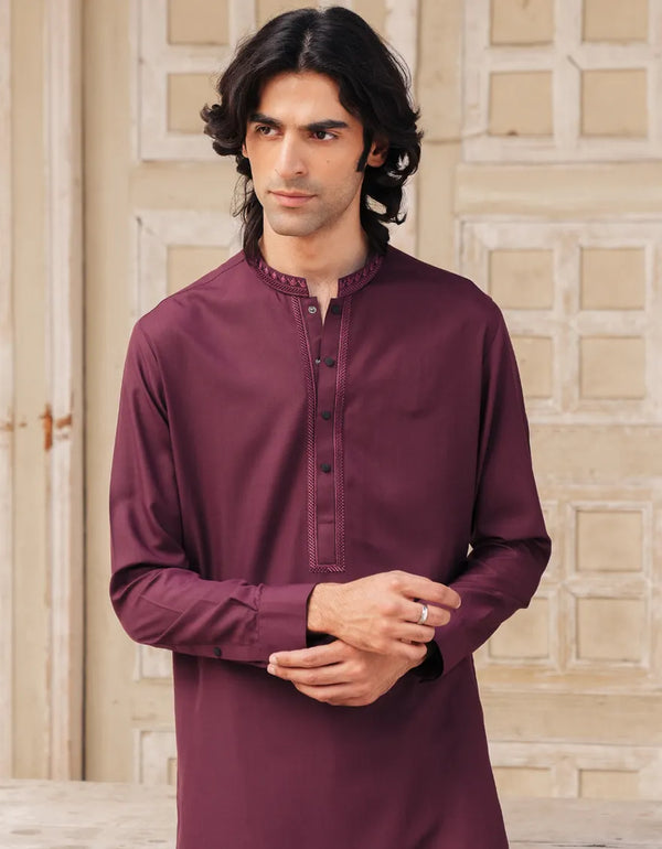 JUNAID JAMSHED MAROON BLENDED SEMI-FORMAL KAMEEZ SHALWAR-33369