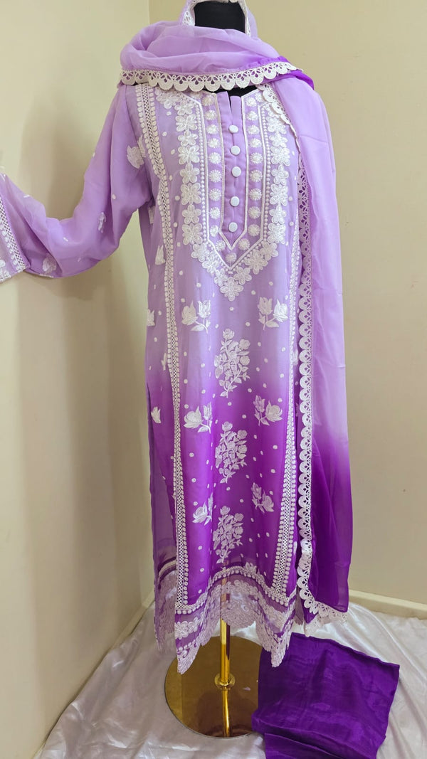 Embroidered chiffon tie and dye- 3 piece