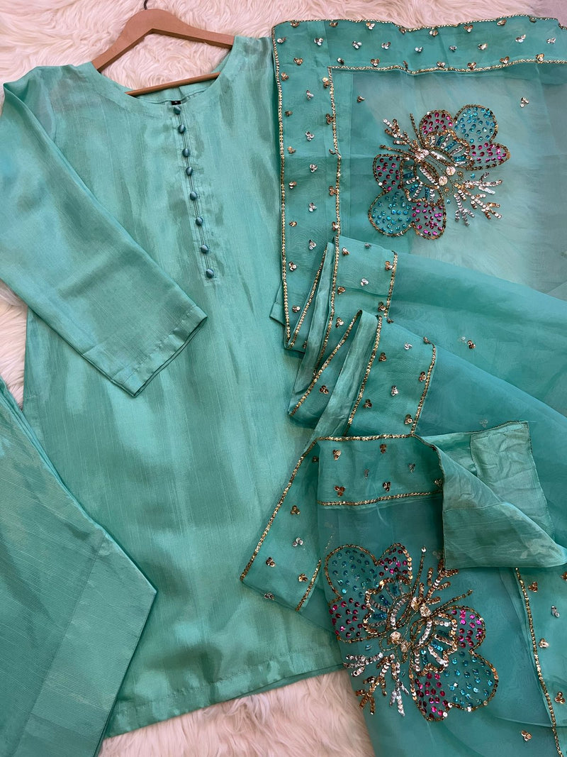 Farshi shalwar suit-Aqua