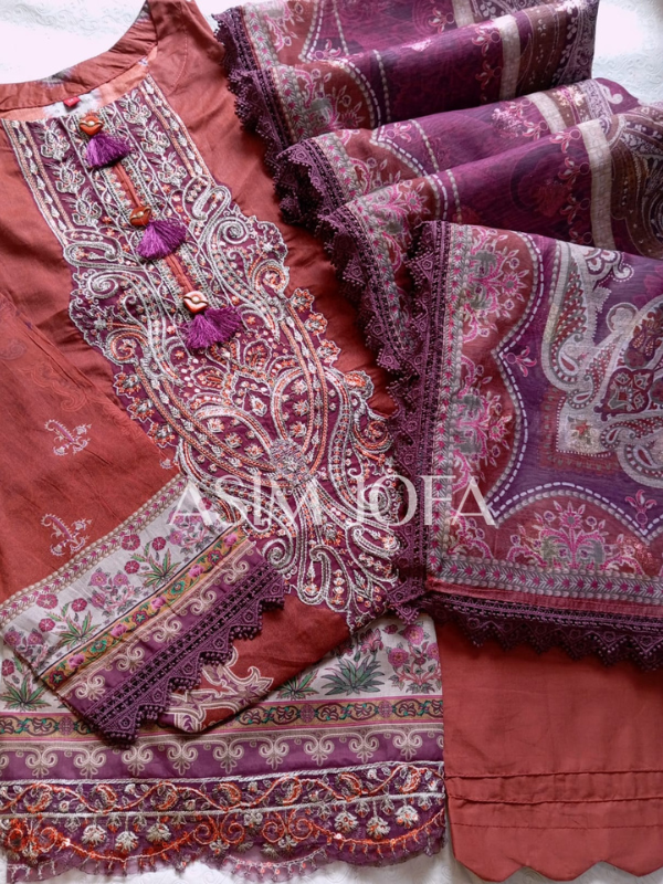 Asim Jofa Brown Embroidered Stitched Suit