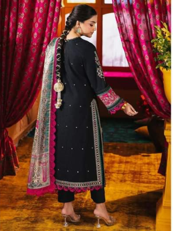 Asim Jofa Black Embroidered Stitched Suit 3pc