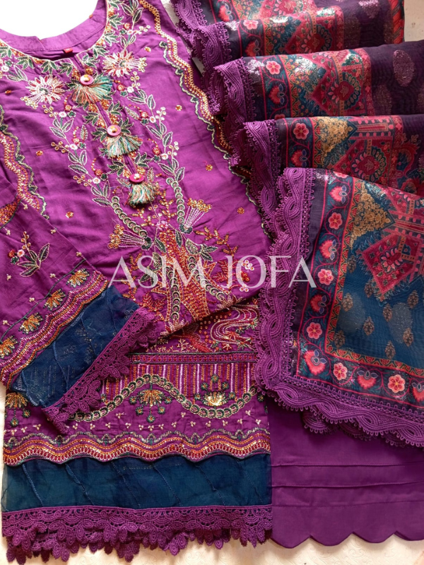 Asim Jofa Purple Embroidered Stitched Suit