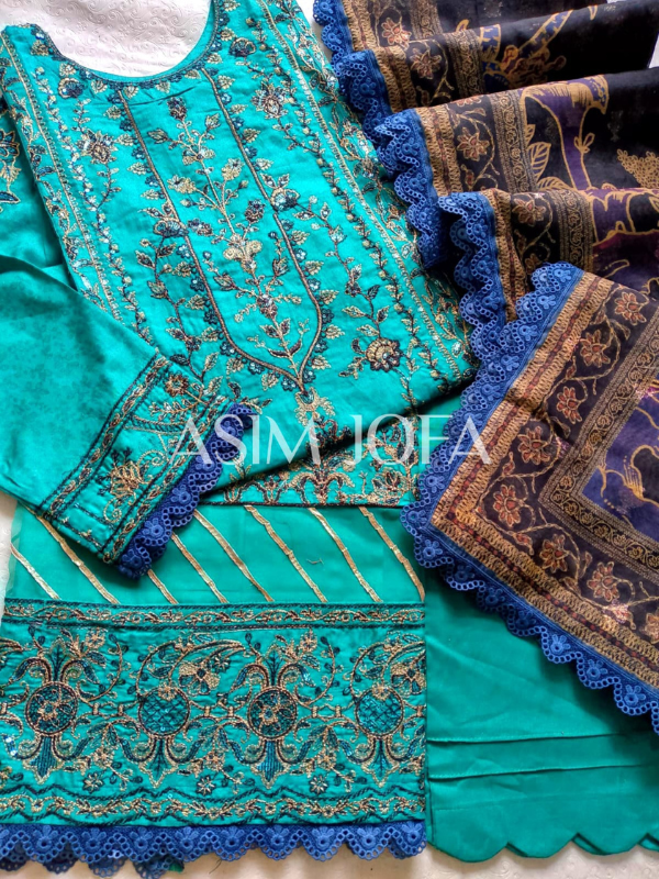 Asim Jofa Blue Embroidered Stitched Suit