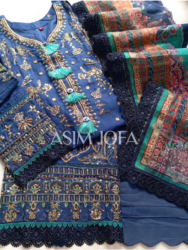 Asim Jofa Blue Embroidered Stitched Suit