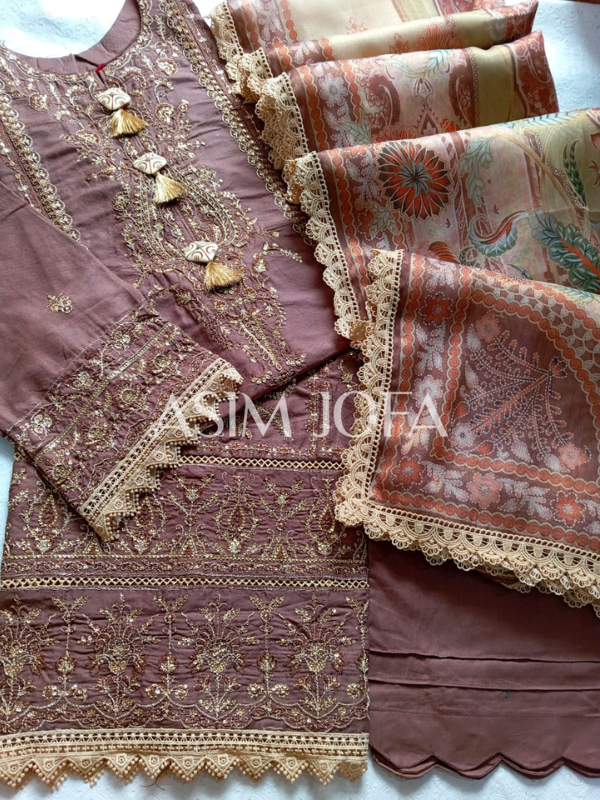 Asim Jofa Brown Embroidered Stitched Suit