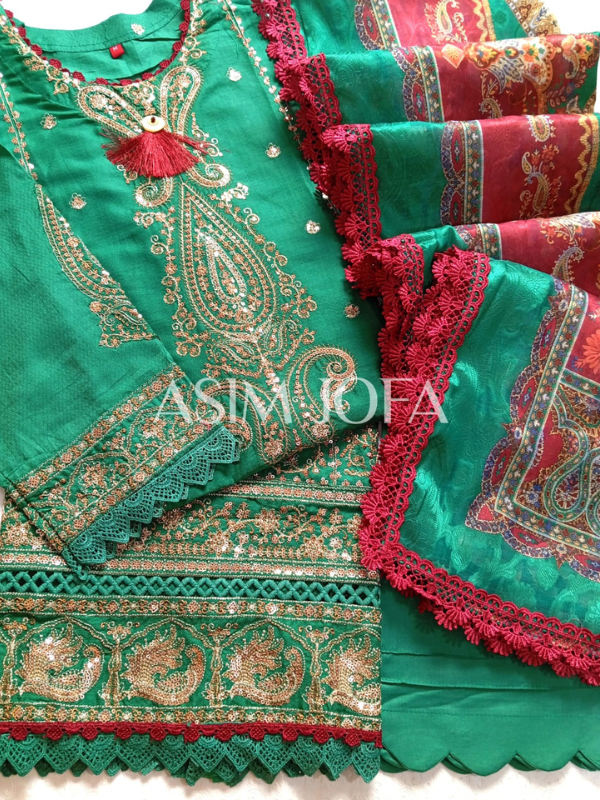 Asim Jofa Green Embroidered Stitched Suit