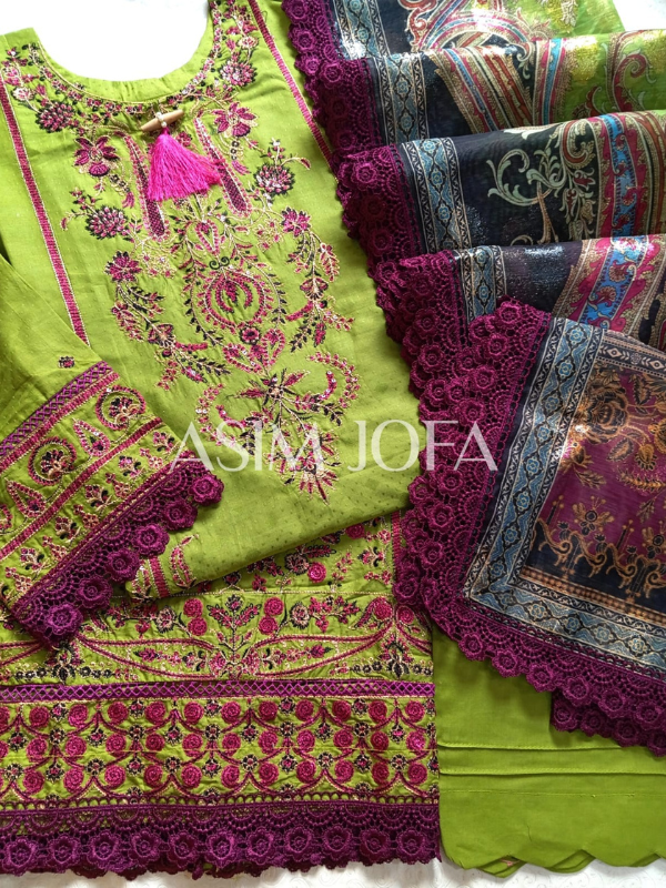 Asim Jofa Green Embroidered Stitched Suit