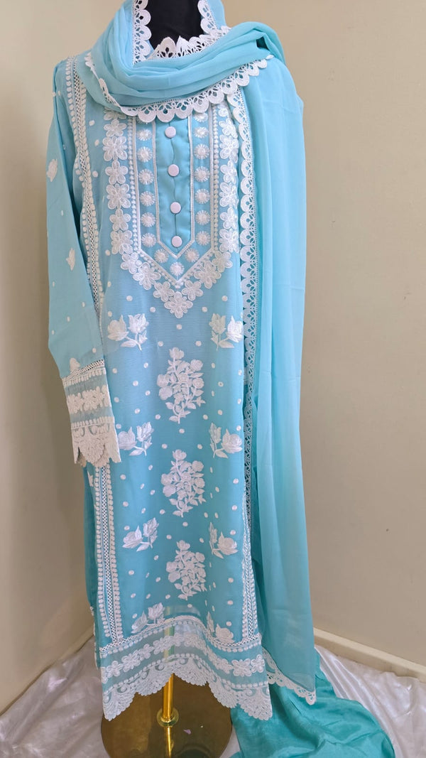 Embroidered chiffon tie and dye- 3 piece