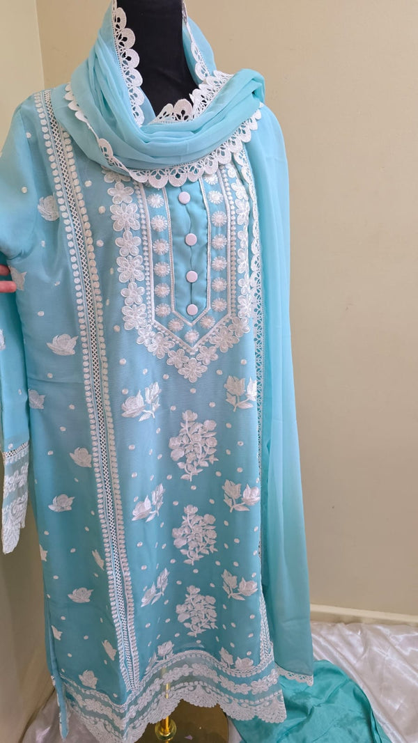 Embroidered chiffon tie and dye- 3 piece