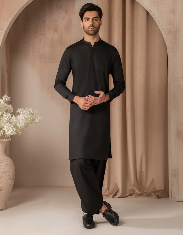 JUNAID JAMSHED BLACK BLENDED CASUAL KAMEEZ SHALWAR-47445