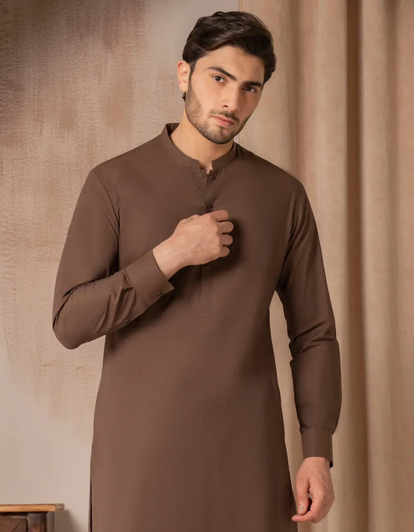 JUNAID JAMSHED BROWN COTTON CASUAL KAMEEZ SHALWAR-47464