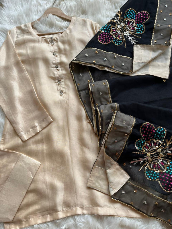 Farshi shalwar suit double shade-Ivory