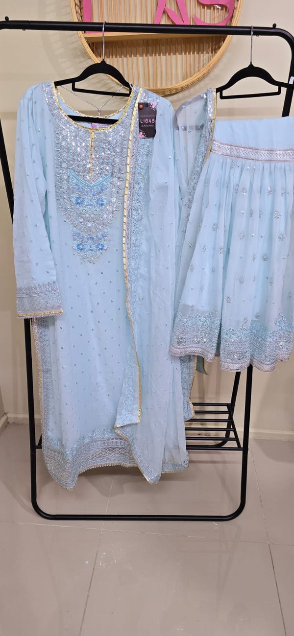 Chiffon Sharara  - Light blue