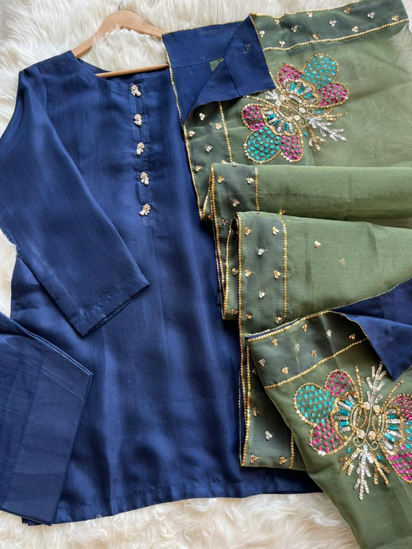 Farshi shalwar suit double shade-Blue