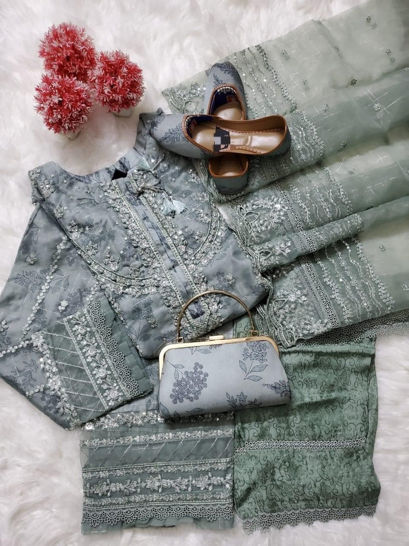 Bint e noor - Organza 3pc - Free jewellery  and khussa