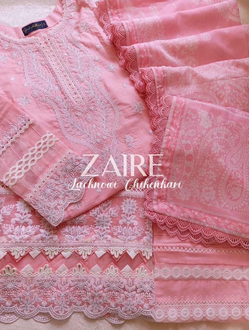 Zaire Lucknowi Chikenkari* Embroidered Slub Lawn Size