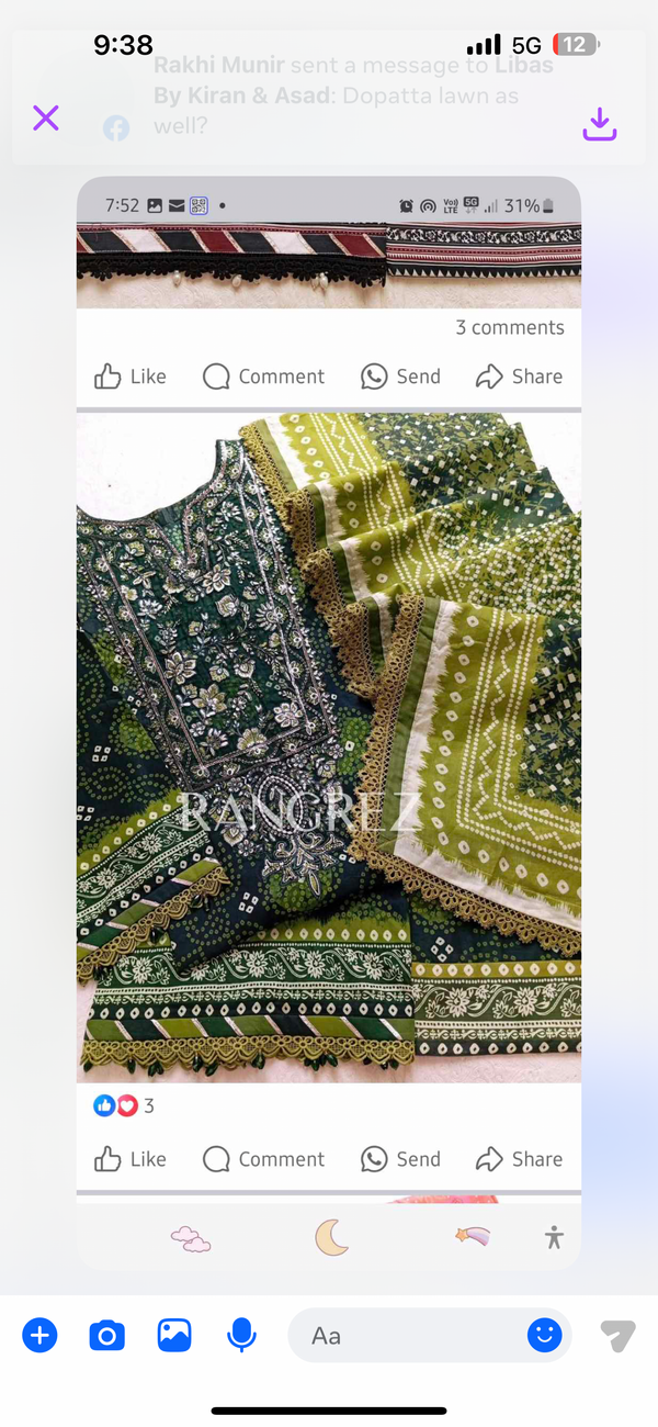 Gul adhar- Rangrez lawn chunri with shalwar 3pc