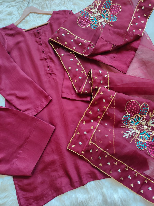 Farshi shalwar suit - Maroon - 01