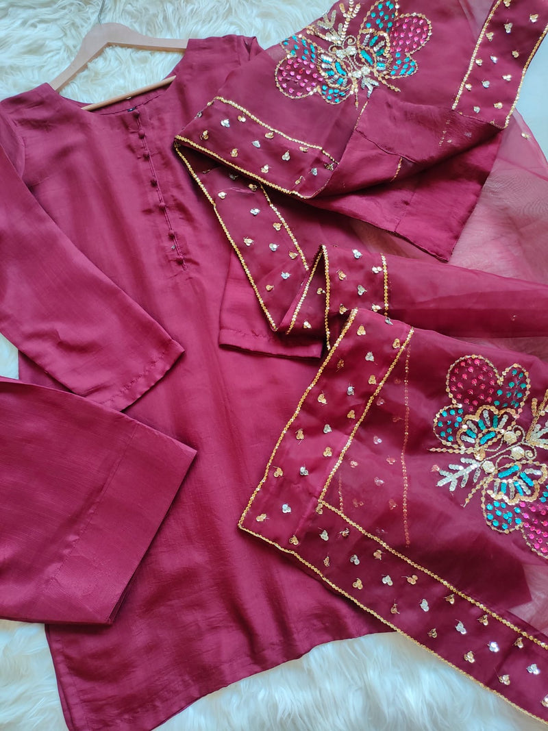 Farshi shalwar suit - Maroon - 01