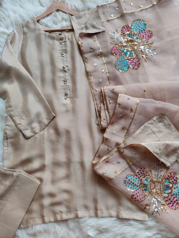 Farshi shalwar suit double shade-ivory