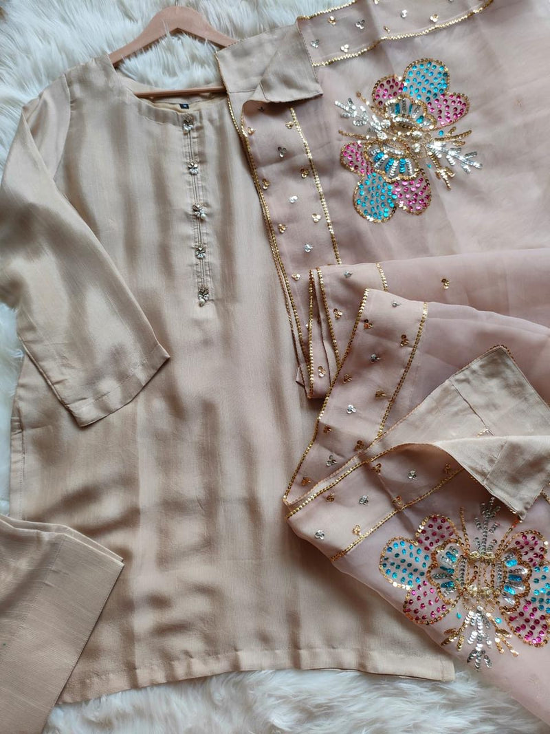 Farshi shalwar suit double shade-ivory