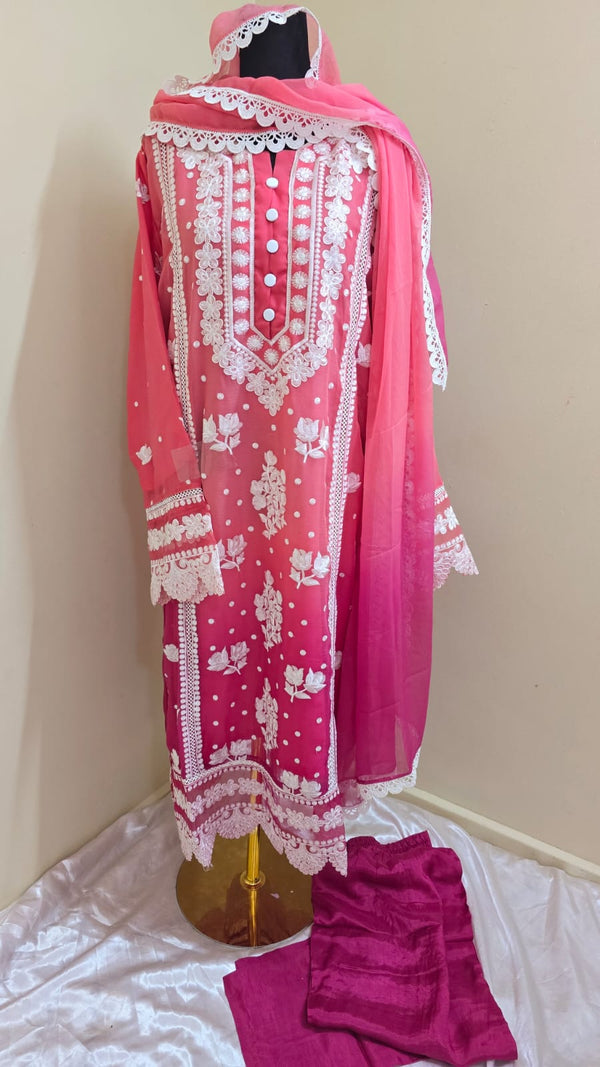 Embroidered chiffon tie and dye- 3 piece