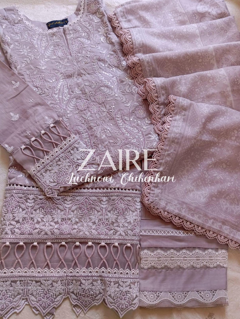 Zaire Lucknowi Chikenkari* Embroidered Slub Lawn Size