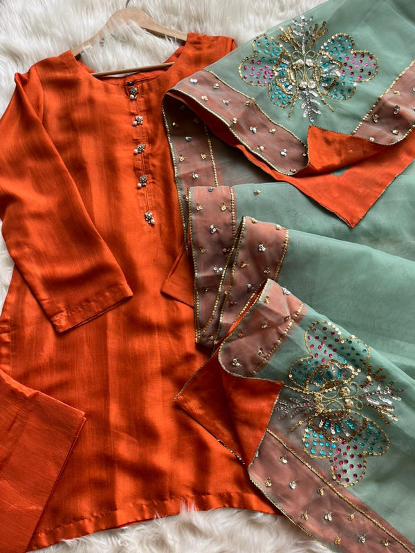 Farshi shalwar suit double shade-Rust