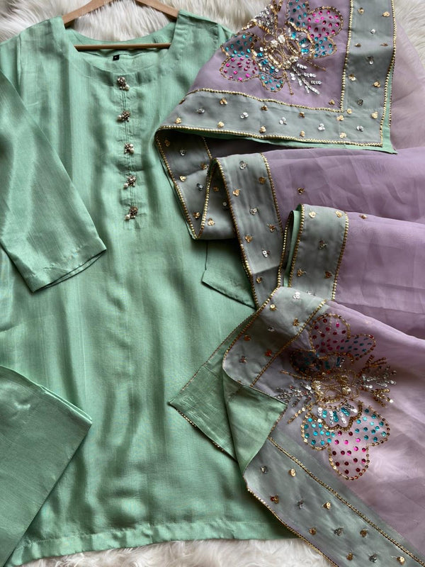 Farshi shalwar suit double shade-Mint