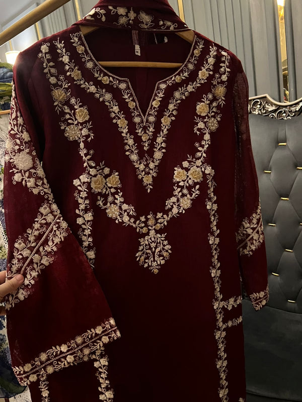 Khaadi Net -3pc -Maroon