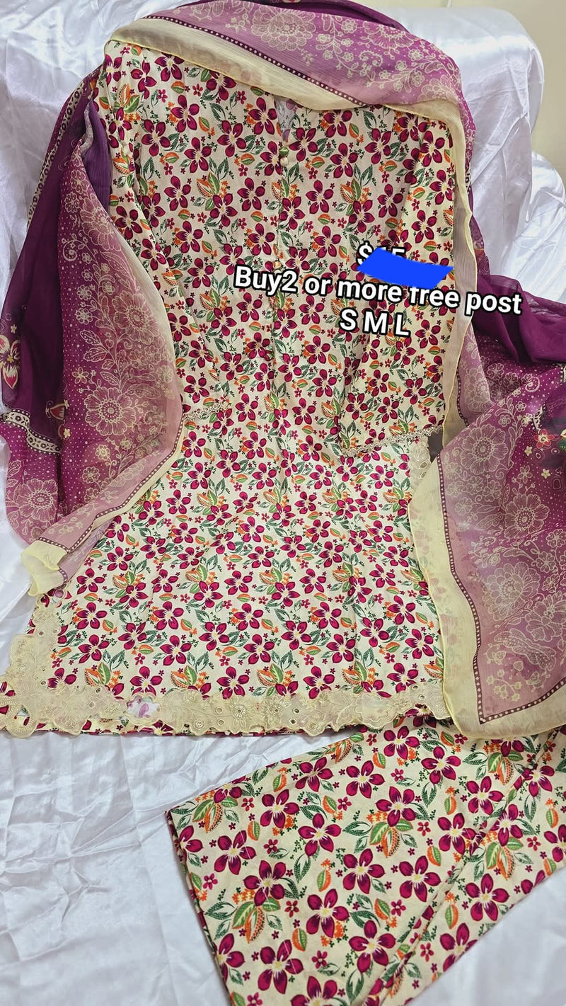 Binsaeed  lawn - 3pc - Summer - purple