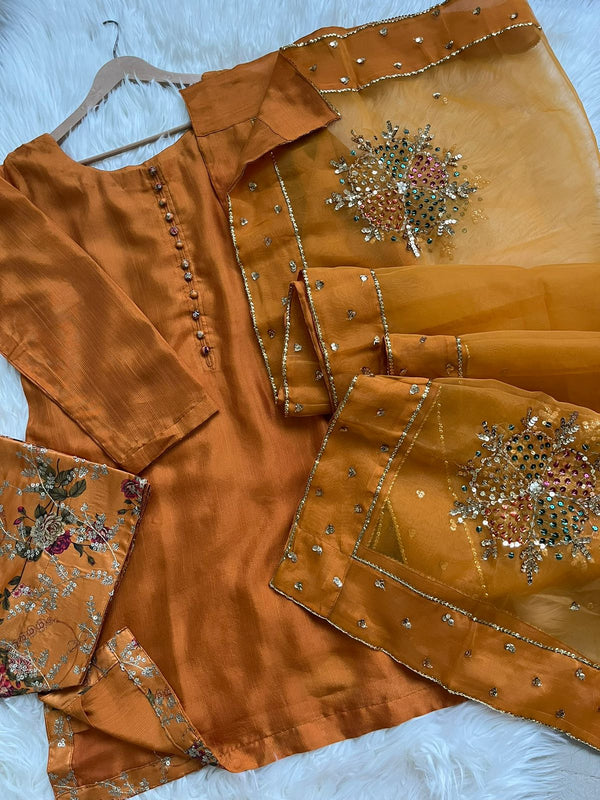 Embroidered Farshi Shalwar -  orange