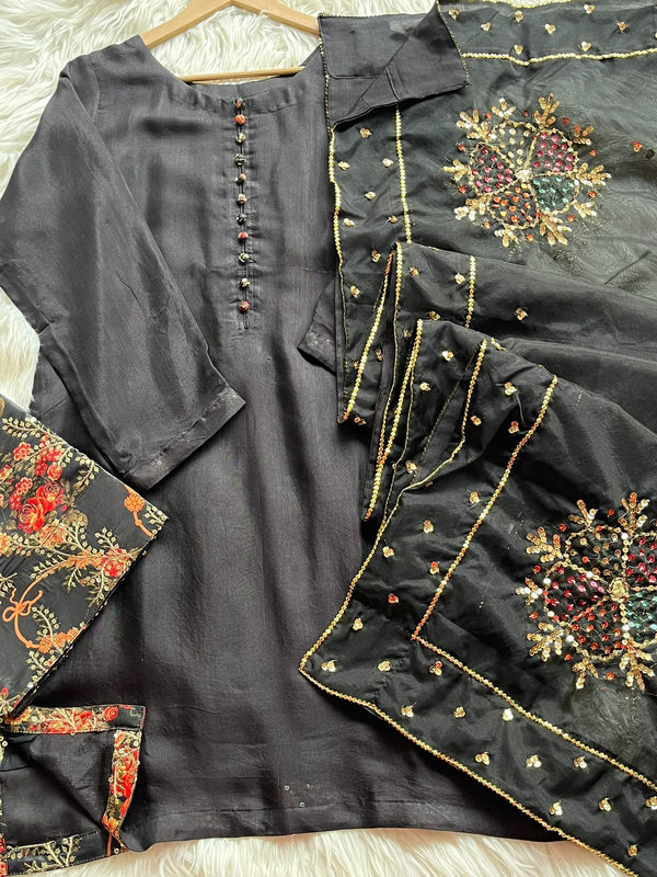 Embroidered Farshi Shalwar - Black